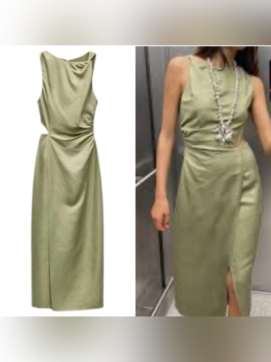 Zara Dresses & Skirts - Zara Linen-Blend CutOut Sleeveless Midi Dress in Green. Size X-Small